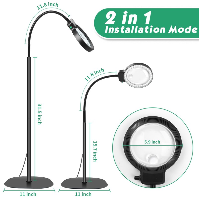 10X 30X Floor Magnifying Glass with Light and Stand,36 LED