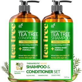 ArtNaturals - Champú y acondicionador para árbol de té (2 x 16 onzas líquidas / 473 ml) - Sin sulfatos - Aceite esencial de árbol de té de grado terapéutico - Limpieza profunda para caspa, piojos, cuero cabelludo seco y pelo picazón