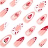 24Pcs French Almond False Nails Medium, Pink Strawberry Pattern Press