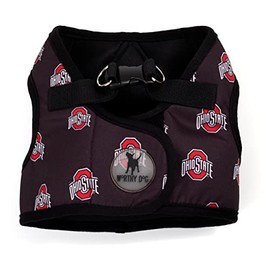 The License House Ohio State Buckeyes Dog Printed Sidekick Harness Vest with Comfy Padded Mesh Velcro Adjustable, Outdoor, Easy Walk Vest for Dogs - XXL, Black