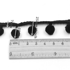 60ft Pom Poms Fringe Ball Trim Sewing Ribbon Embroidered Lace Tassel Applique for Clothing Accessories Pillow Bedding Quilting Crafts Supplies (Black)