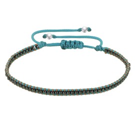 LES POULETTES BIJOUX - Bracelet Grey Beads Braided Link Orange and Turquoise, coton
