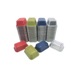 KitchenDance Disposable Aluminum Mini Loaf Pans - 6 Ounces Rectangular Individual Sized Loaf Pans, Aluminum Foil Baking Pans perfect for Cakes, Cobblers - #4004, (Gold Polka Dot- No Lids, 50)