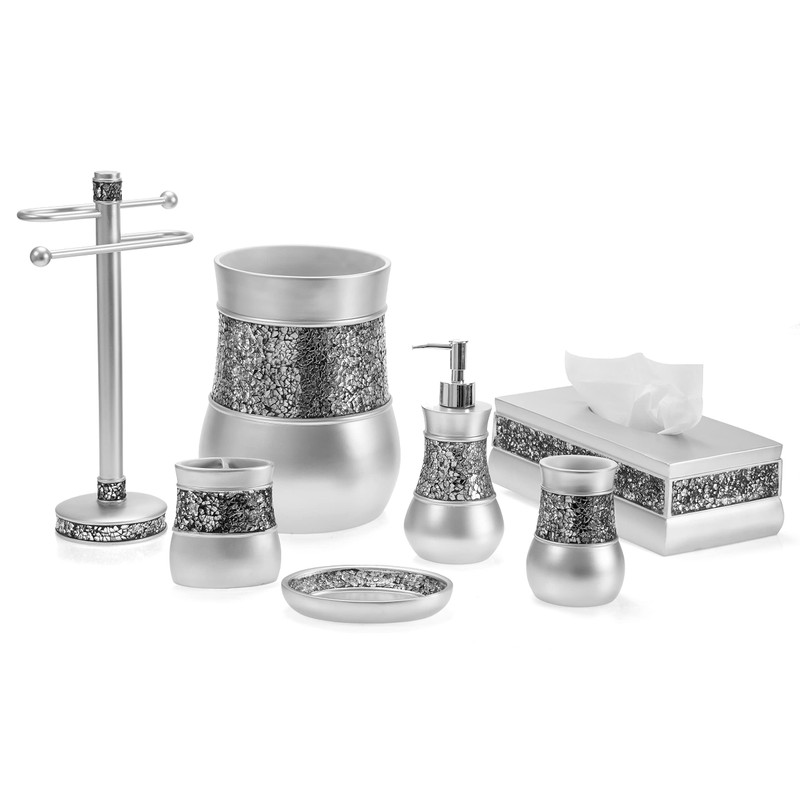 Creative Scents Crackled Glass Countertop Towel Stand, Decorative Silver Fingertip
