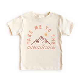 Take Me To The Mountains Kids Camping Shirt - Cute Abstract Minimalist Trendy Outdoor Mountain Adventure Summer Hiking Outfit - Natural Toddler & Youth Tees