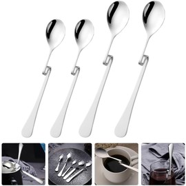 4pcs Stainless Steel Jam Honey Spoon Curved Handle Coffee Spoon Milk Mixing Spoons Teaspoon Hanging Cup Dessert Tea Spoon for Wedding Party Family Dinners (Silvery, 17 * 2.6cm 11 * 2.1cm)