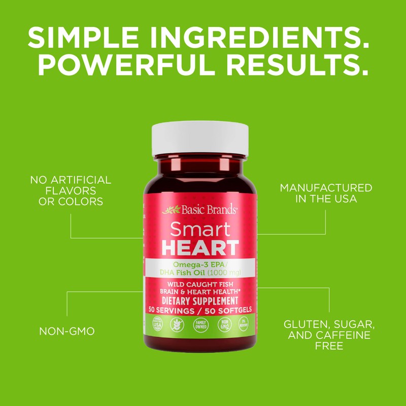 Basic Brands Smart Heart Omega-3 Fish Oil, 1000 mg, 50