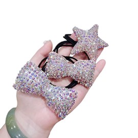 Xiwstar 2Pcs Luxury Bling Crystal Hair Bands Korean Fashion Rhinestone Bracelet Hair Bow Ties Scrunchies for Women Girls