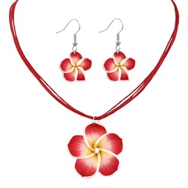 YUEXNKO Flower Jewellery Set, Flower Necklace Earrings, Summer Jewellery Flowers, Women's Flower Jewellery, Plumeria Made of Clay, for Women, Wife, Mother, Girls, No