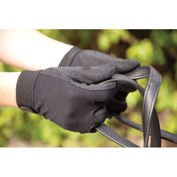 Rhinegold Cotton Pimple Grip Horse Riding Gloves - Black -