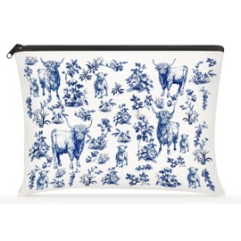 Highland Cow French Toile De Jouy Makeup Bag - Inspired By Toile De Jouy Makeup Bag - Funny Cow Lover Gifts - Gifts For Women- Animal Lovers On Mothers Day- Birthday- Holiday