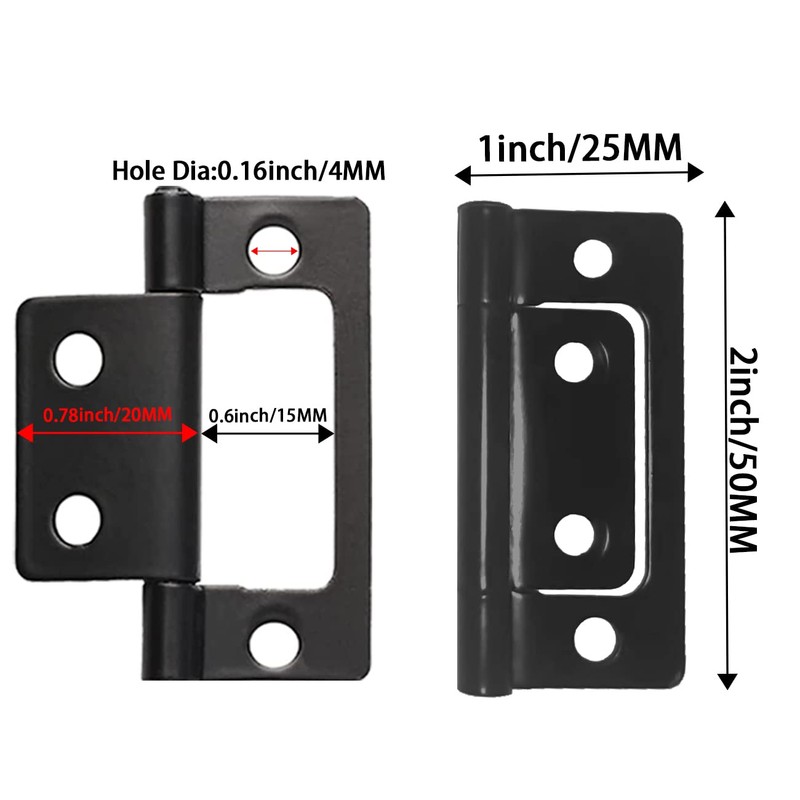 MARRTEUM 8 Pieces 2 Inch Non Mortise Door Hinge, Black