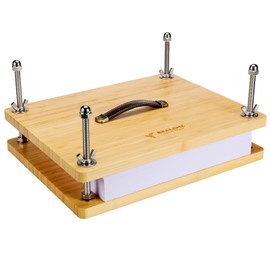 BKALEME Book Press - 14.7x11.4" Large Size, Sustainable Wood Bookbinding Press, Portable Grip Handle & Anti-Slip Mat, Handmade Book Binding Tools for Craft Enthusiasts