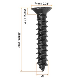 TA-VIGOR 100Pcs Self Tapping Screws, M4 Phillips Flat Head Screw, 25mm Countersunk Cross Head Tapping Screws, Carbon Steel Machine Wood Fasteners Bolts for Wood, Drywall, Furniture, Repairing, Black