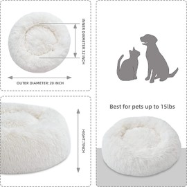 Cat Beds for Indoor Cats - Cat Bed Washable 20/24 inches, Dog Beds for Small Medium Dogs, Anti Anxiety Round Fluffy Plush Faux Fur Cat Bed, Thick Bottom (Cream, Medium)