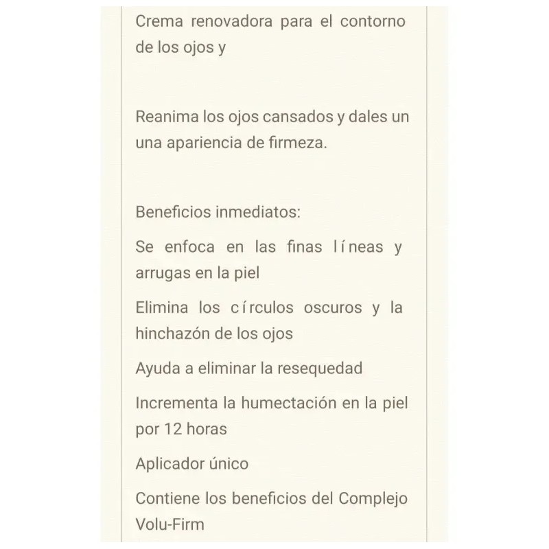 Crema Contorno de Ojos Volu-Firm Mary Kay 14g Hipoalergénica Libre