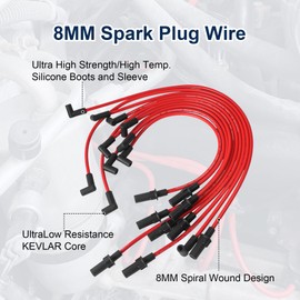 JDMSPEED Spark Plug Wire Set 8MM Replacement for Dodge B150 B1500 B250 B2500 B350 B3500 Dakota Durango Ram 1500 2500 3500 Ramcharger W150 Truck Van 1990-2003 Red Ignition Spark Plug Wires