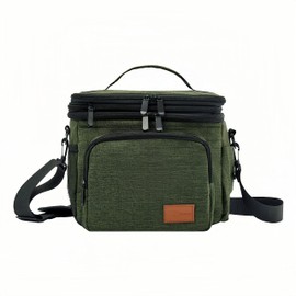 Soft Cooler, 3.5 gal (15 L), Insulated Bag, Lunch Bag, Lunch Bag, Lunch Bag, Lightweight Cooler Box, Soft Lunch Bag, 2 Tiers, Adjustable Strap, Cooler Box with Shoulder Strap (15L Dark Green)