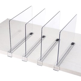 uxcell 4pcs Shelf Dividers for Closet Organization, PET Clear Closet Shelves Dividers for Clothes Purse Bookshelf, Shelf Organizer for Wood Closet Separator