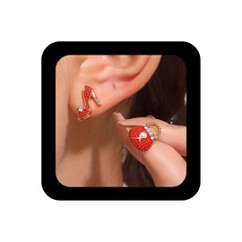 Enautoabs Crystal Heel Shoe Earrings Bag High Heels Earrings Red High Heels Stud Earrings Asymmetrical Enamel Heel Shoe Earrings Vintage Red Earrings Jewelry for Women