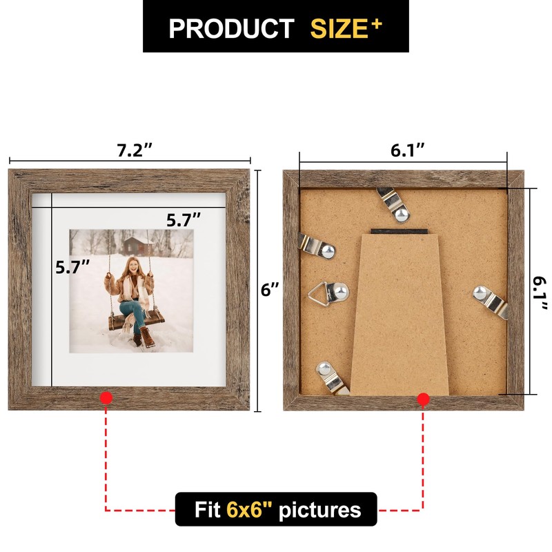 6x6 Picture Frames Set of 6 Rustic Wood Grain Photo