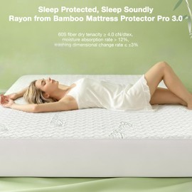 Queen Waterproof Mattress Protector Washable Mattress Padded Cover Rayon Bamboo Fitted Queen Size Bed Protection Noiseless Plastic Bed Pad Deep Pocket Up 18“ Soft&Breathable