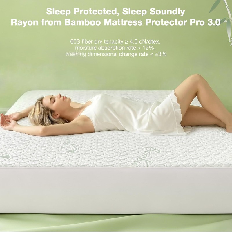Queen Waterproof Mattress Protector Washable Mattress Padded Cover Rayon Bamboo
