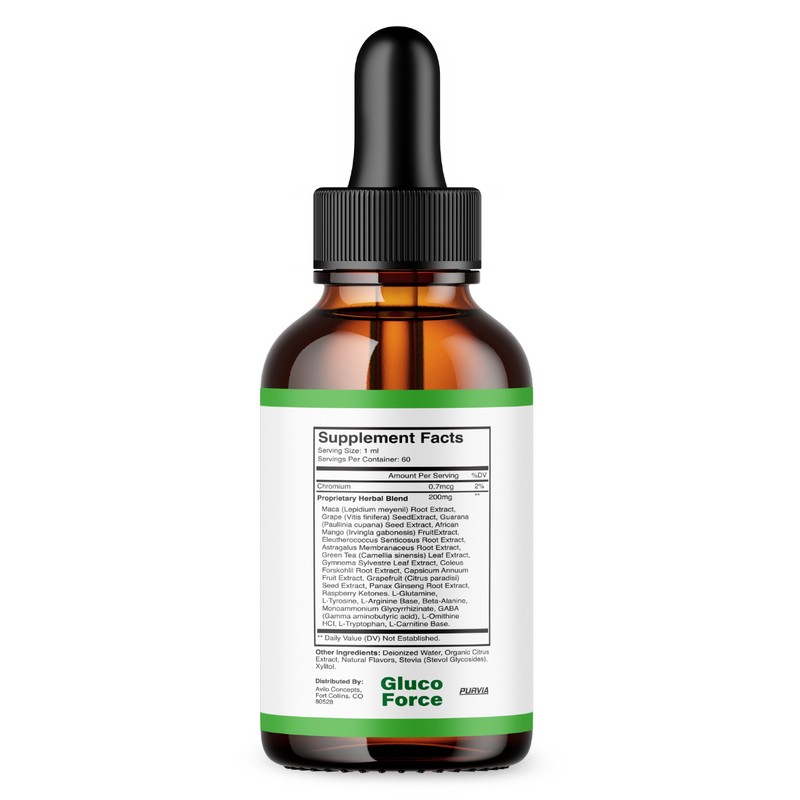 Purvia Gluco Force Liquid Drops Extra Strength Formula Supplement for