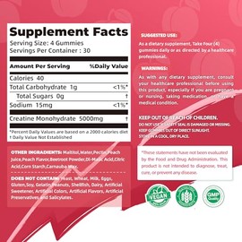 Allcoovita Creatine Monohydrate Gummies 5g for Men & Women. Boost Focus,Strength, and Endurance, Anti-Melting Formula, Vegan, Gluten-Free, Non-GMO,(Pe