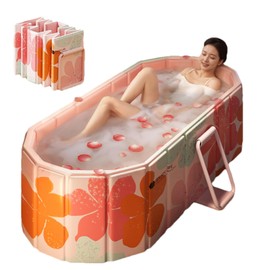 Genrenyen Portable Bathtub for Adult 47" Large Foldable No Installation Bath Tub for Shower Stall, Bathroom Hot SPA Soaking Standing Tub, Collapsible Plunge Bathtub (Pink, 47.2"×21.6"×19.6")