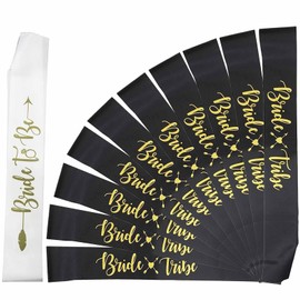 Alledomain 11 Pack Bride Tribe Sashes Set, 10Pcs Black & 1Pc White Bride to Be Sash Hen Party Sashes Hen Do Decoration Team Bridal Shower Sash Bride & Girls Hen Night Party Favor Wedding Accessories