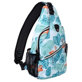MOSISO Sling Backpack,Travel Hiking Daypack Pattern Rope Crossbody Shoulder Bag, Flamingo