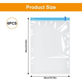 6 Pieces Vacuum Bags for Clothes 60 X 40cm, for Save Space In Suitcases Bolsas al Vacio Ropa Reusable, Travel Vacuum Storage Bags, for Clothes and Bedding Manual Compaction Without Pump