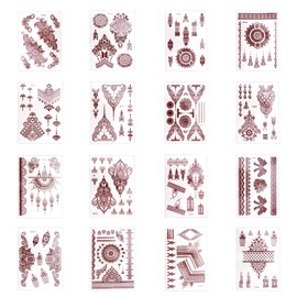 lasuroa 16 Sheets Temporary Henna Tattoo Stickers for Adults, Waterproof Lace Mandala Flowers Body Art Large Arm and Hand Tattoos for Summer Events Wedding Parties Bridal Showers