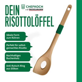 Chefkoch Risotto Spoon Made of Sustainable Beech Wood - Ideal for Stirring, Gentle & Ergonomic, with Non-Slip Ring, 31.6 x 6.2 cm