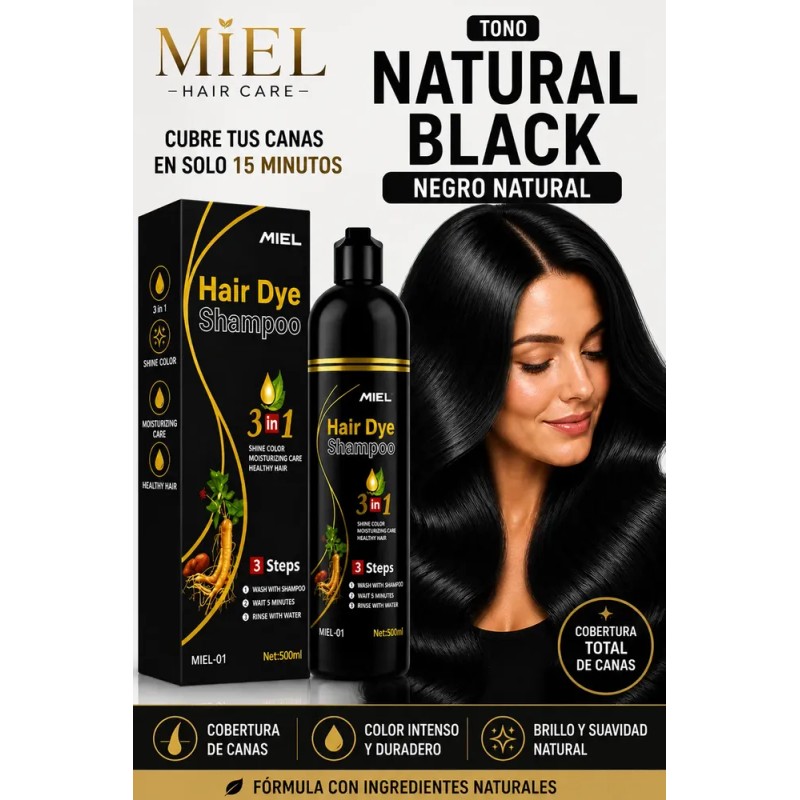 Miel® Shampoo Con Tinte Cubre Canas Natural Jengibre 500ml