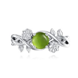Peridot Ring Silver 925 Filigree Leaf Ring Open Peridot Jewellery Gifts for Women Girls 8#, Sterling Silver Sterling silver Peridot, Peridot
