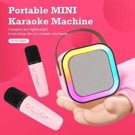 Singingmate Mini Bluetooth Karaoke Machine, 2024 Toy Karaoke with 1 Microphone for 4, 5, 6, 7, 8, 9, 10, 12 year old girls Birthday Party, with Ambient LED Lighting. (Pink)