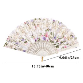 2Pcs Handheld Fans | ‌‌Sparkling Floral Hand Held Fan with Glittering Gold | Fabric Portable Fan Handheld for Women Suitable for Wedding Engagement Dancing Cosplay Birthday Party（White and Pink）