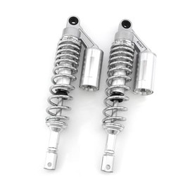 Silver & Chrome Adjustable Remote Reservoir Air Shocks - Eye To Clevis - 350mm - 360mm / 14" Suspension Motorcycle ATV Go Kart Quad Dirt Bike Suzuki Yamaha Honda Kawasaki