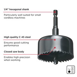 kwb 4-piece hole saw set Ø 26, 35, 40 and 52 with hexagonal shank for cordless screwdrivers, lathes and impact drills, good cutting performance, high precision and versatile applications