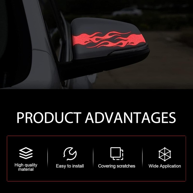 Fokmuaex 4pcs Reflective Flame Stickers, Universal Simulation Flame Decorative Stickers