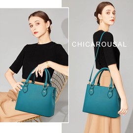 CHICAROUSAL Purses and Handbags for Women Leather Crossbody Bags Women's Tote Shoulder Bag (CC Peacock Blue)