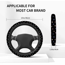 NOMEDOGYIm Cat Footprints Car Steering Wheel Cover Footprints on Black Background Steering Wheel Cover Car Decor Suitable for Most Vehicles Including Trucks and SUV