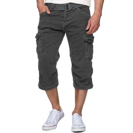 Indicode Men's Nicolas Check 3/4 Cargo Shorts Checked with 6 Pockets Including Belt made of 100 % Cotton for Summer (70-175bs Nicolas Check) - Black (raven) Plain, size: xl
