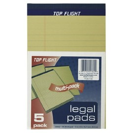 Top Flight Legal Pads, 5 x 8 Inches, 0.375 Inch Rule, Canary, 50 Sheets per Pad, 5 Pads per Pack (4513105)