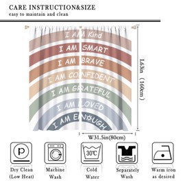 YungHo Boho Rainbow Curtain, Classroom Book Center Calming Corner Playroom Decor, I Am Kind Smart Brave Home Girls Room Blackout Window Treatment, Iridescence 21" W x 45" L x2【Decor】