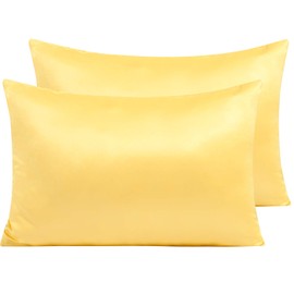 NTBAY 2 Pack Zippered Satin Pillow Cases for Hair and Skin, Luxury Standard Hidden Zipper Pillowcases Set of 2, 50x75 cm, Yellow