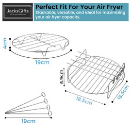 Stainless Steel Round Air Fryer Racks Set for Ninja AF100UK, AF160UK, 15-in-1 Multi-Cooker OL750UK, OP500UK OL550UK, COSORI 5.5L, Round Airfryer Rack with 4 Skewers.