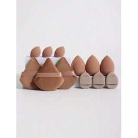 Set de 12 esponjas de polvo triangulares para polvo facial, esponjas de maquillaje, mini aplicadores, para polvo suelto de base, base y corrector líquido o en crema, (cafe)